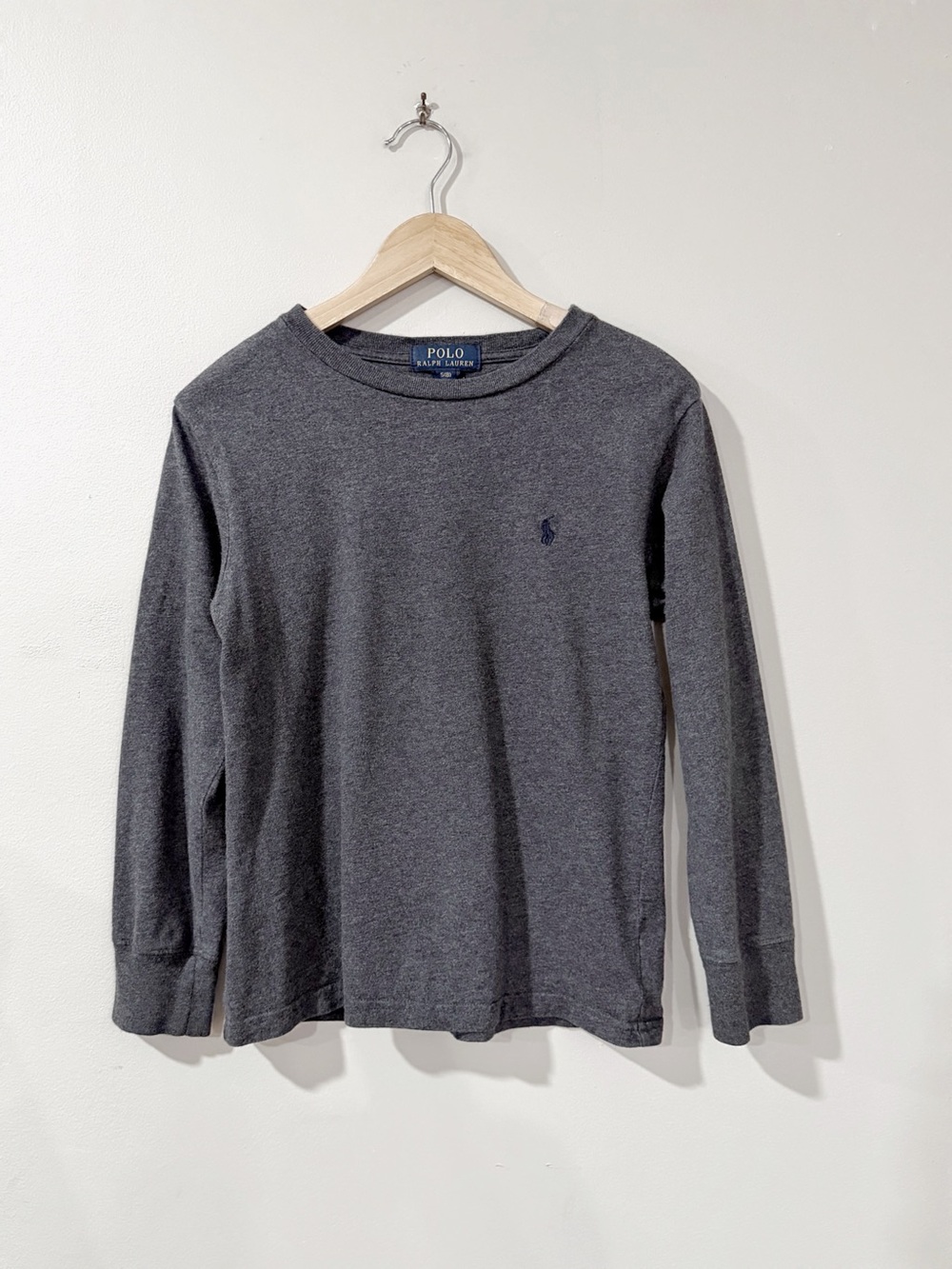 Polo Ralph Lauren Boys 8 Gray Cotton Long Sleeve Crewneck Tee Preppy Casual